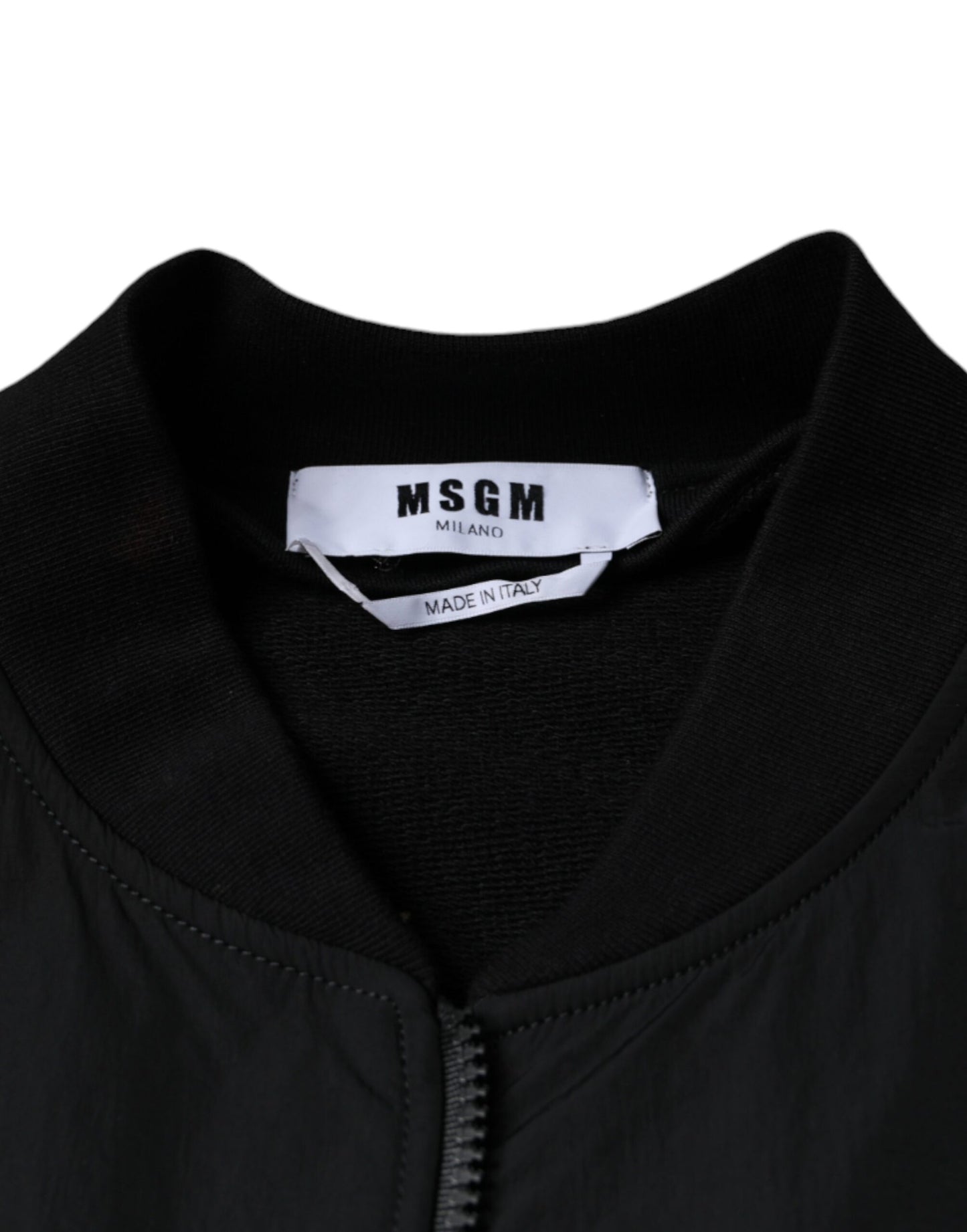 MSGM Veste bomber à manches longues, fermeture éclair intégrale, en coton noir