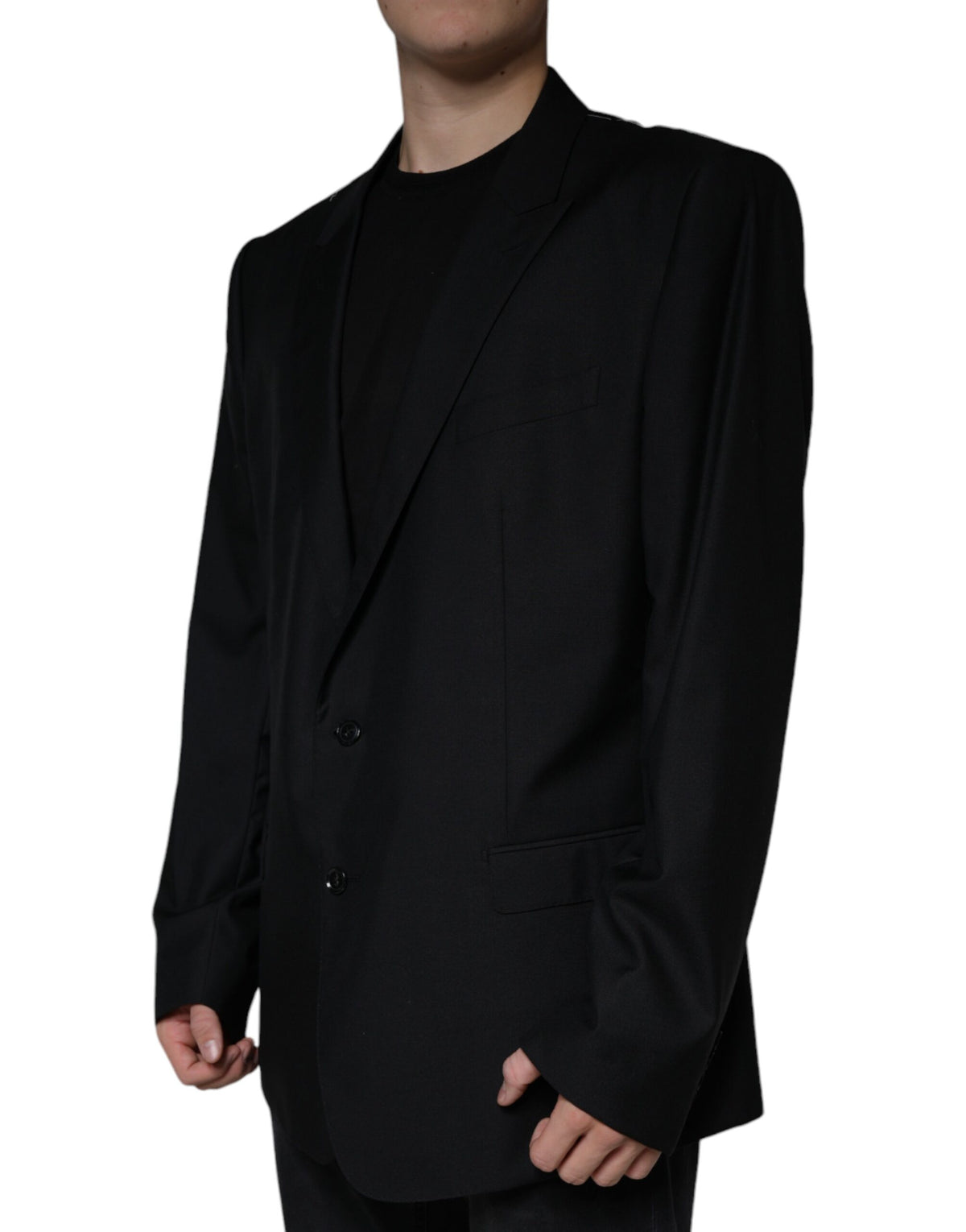 Dolce &amp; Gabbana, veste-blazer noire en laine pour homme, à simple boutonnage.