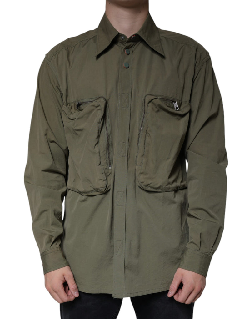 Veste-manteau en coton à col montant vert militaire de Dolce & Gabbana