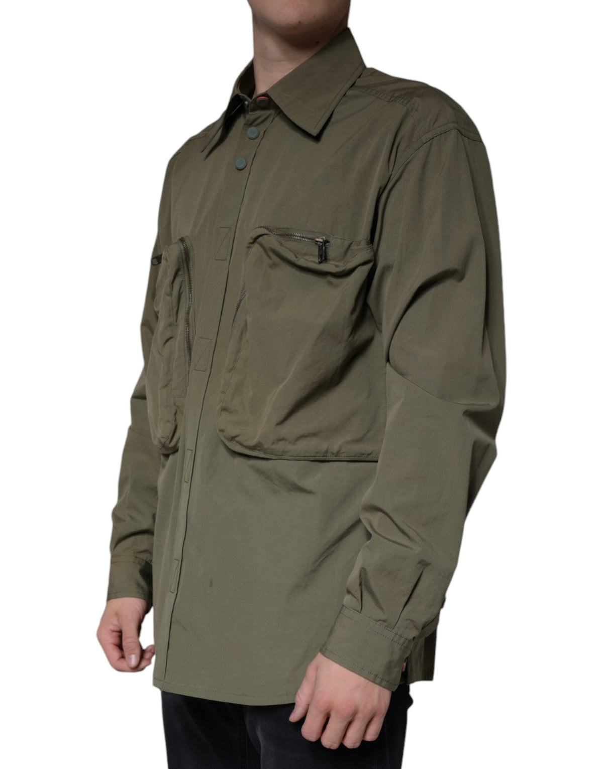 Veste-manteau en coton à col montant vert militaire de Dolce & Gabbana