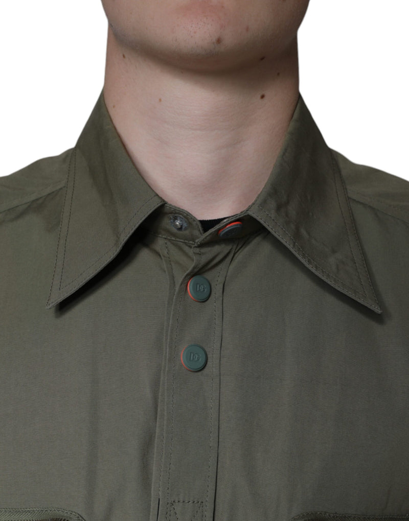 Veste-manteau en coton à col montant vert militaire de Dolce & Gabbana