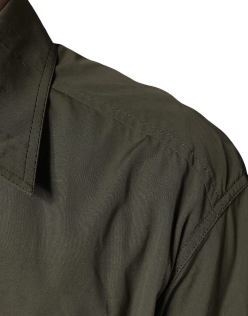 Veste-manteau en coton à col montant vert militaire de Dolce & Gabbana