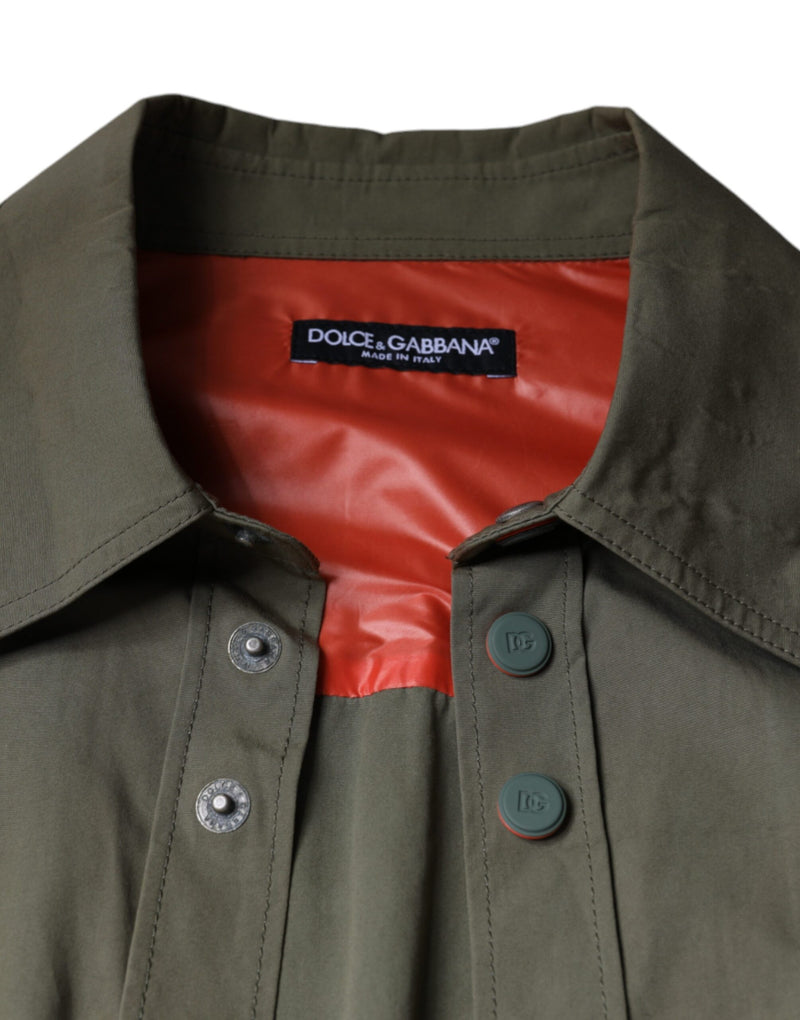 Veste-manteau en coton à col montant vert militaire de Dolce & Gabbana
