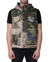 Gilet sans manches à capuche multicolore et patchwork de Dolce & Gabbana
