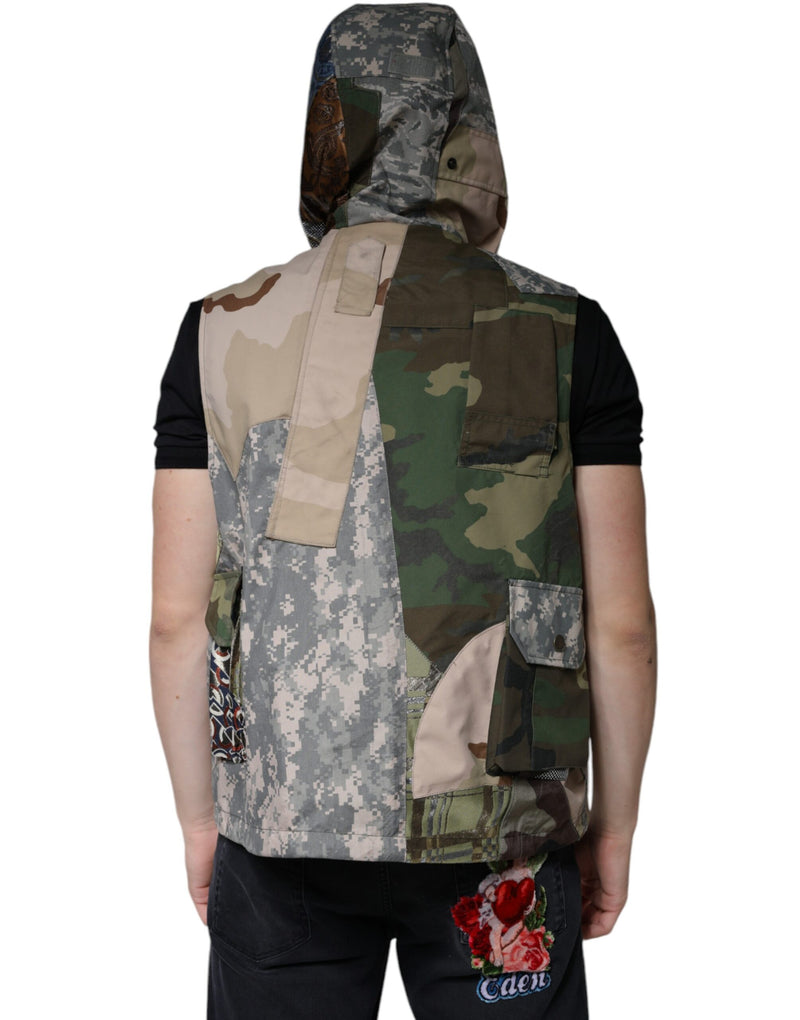 Gilet sans manches à capuche multicolore et patchwork de Dolce & Gabbana