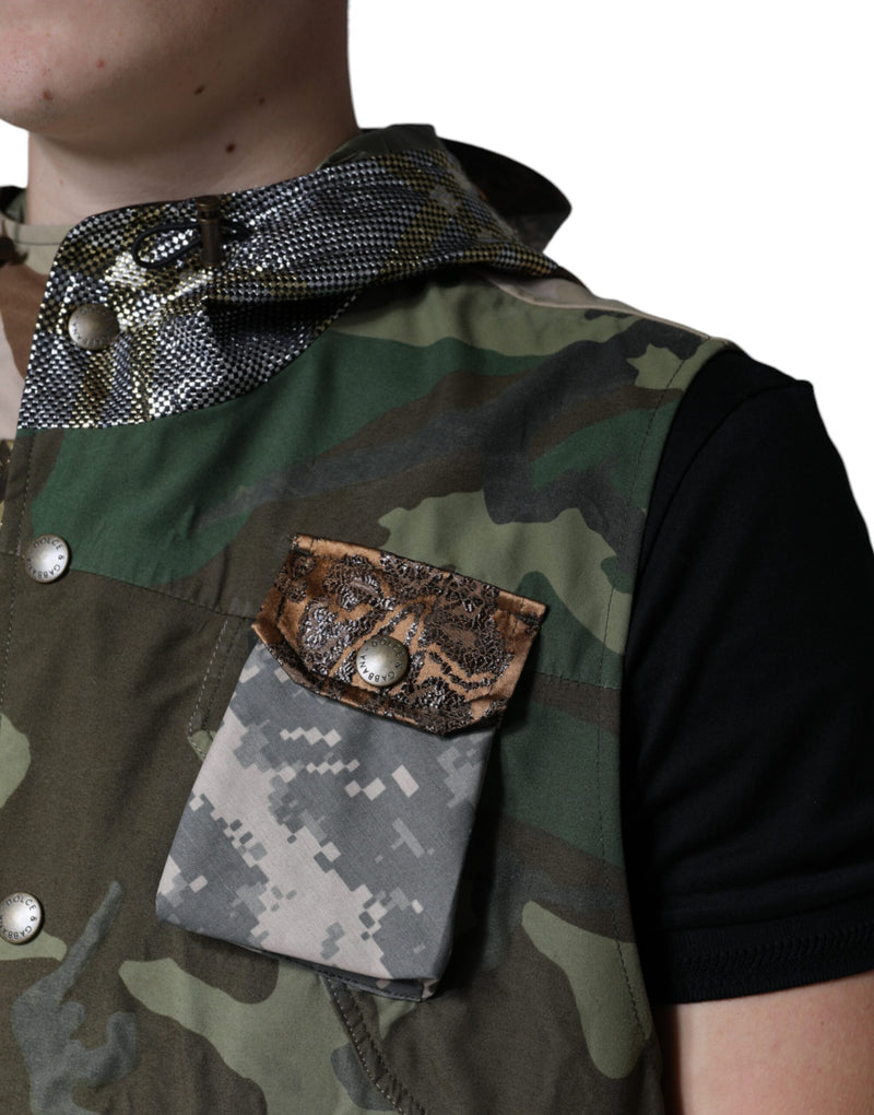 Gilet sans manches à capuche multicolore et patchwork de Dolce & Gabbana