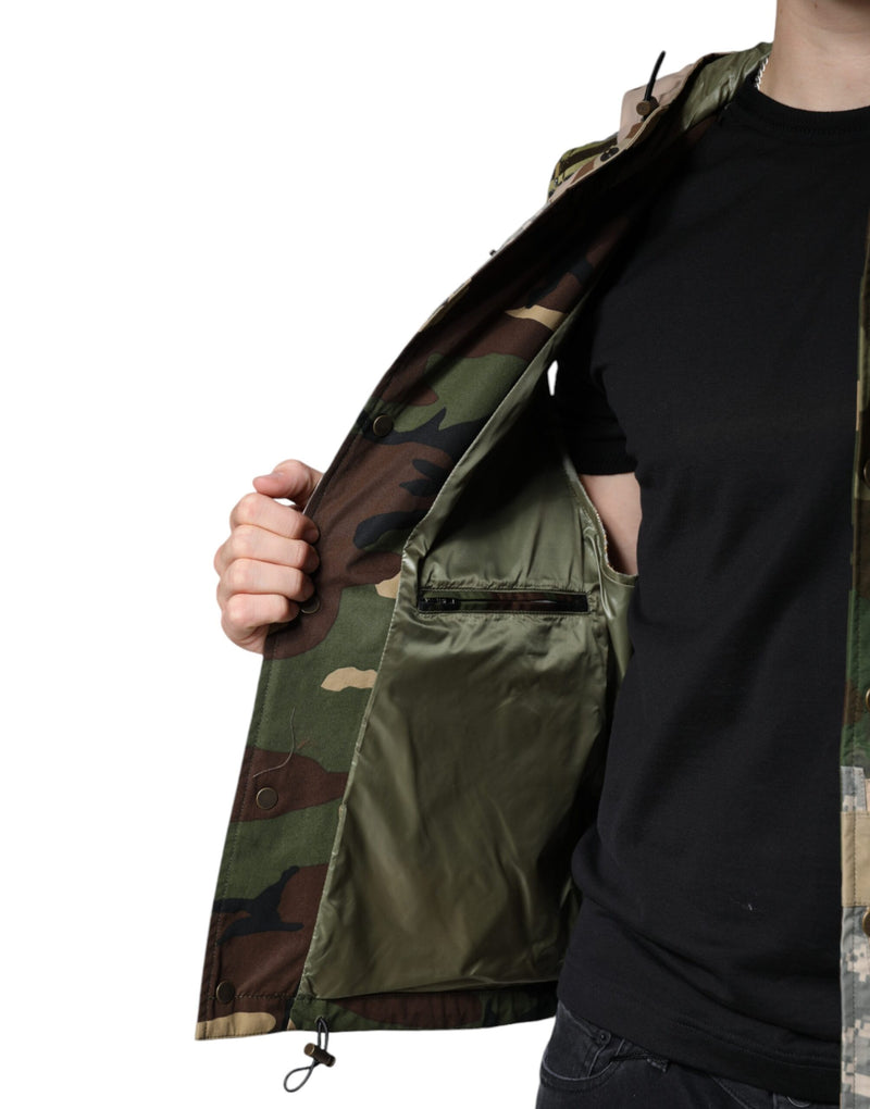 Gilet sans manches à capuche multicolore et patchwork de Dolce & Gabbana