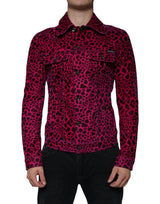 Veste à col boutonné à carreaux léopard fuchsia de Dolce & Gabbana