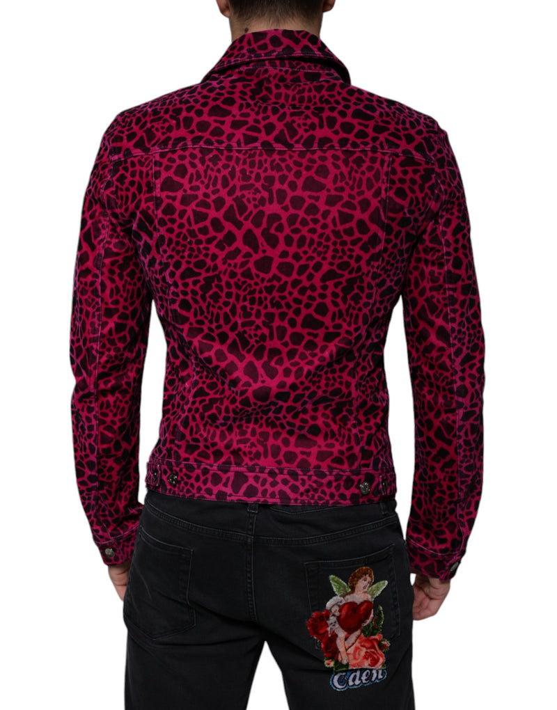 Veste à col boutonné à carreaux léopard fuchsia de Dolce & Gabbana