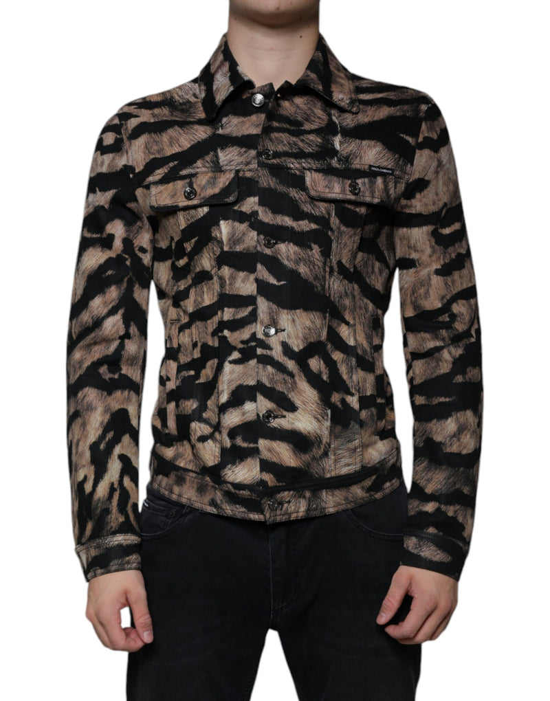 Veste à col boutonné et imprimé tigre marron de Dolce & Gabbana