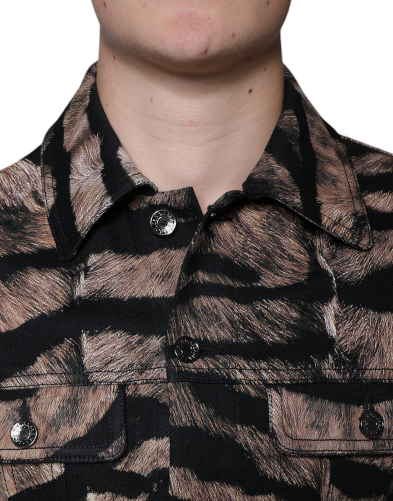 Veste à col boutonné et imprimé tigre marron de Dolce & Gabbana