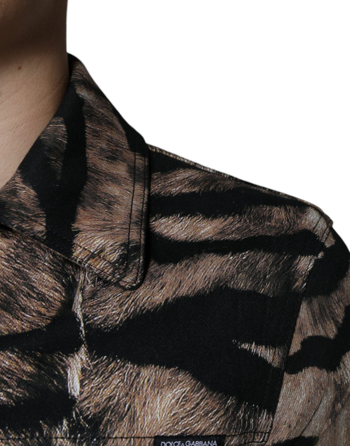 Veste à col boutonné et imprimé tigre marron de Dolce & Gabbana
