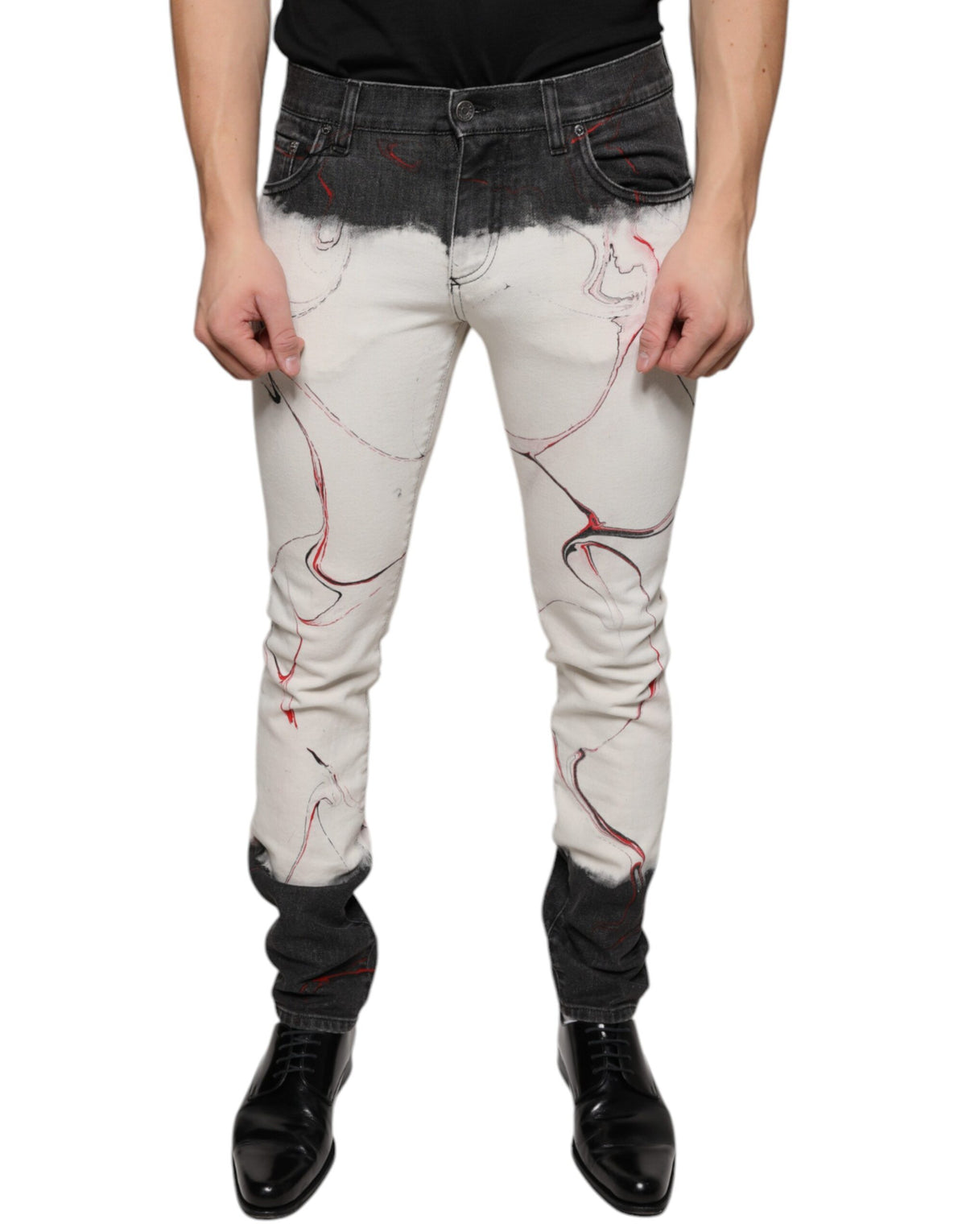 Jeans skinny homme Dolce &amp; Gabbana, noir et blanc imprimé.