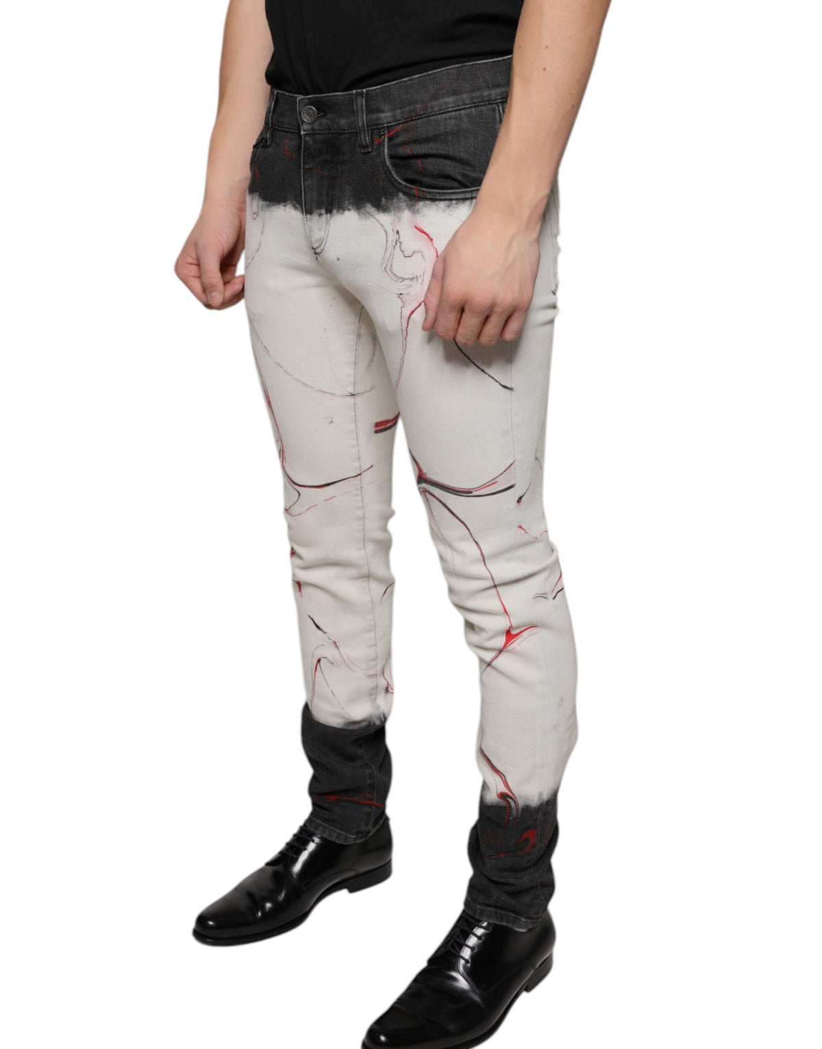 Jeans skinny homme Dolce &amp; Gabbana, noir et blanc imprimé.