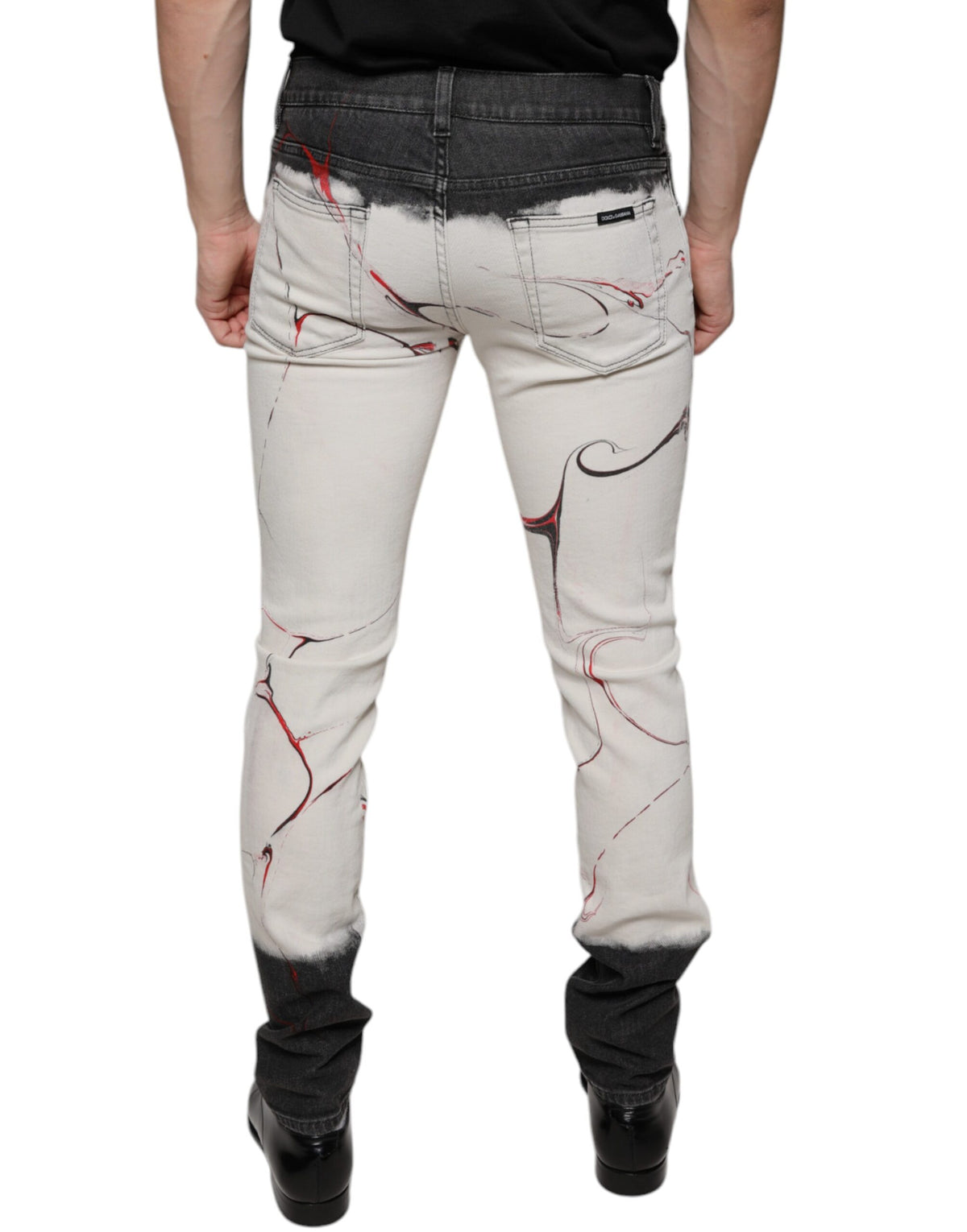 Jeans skinny homme Dolce &amp; Gabbana, noir et blanc imprimé.