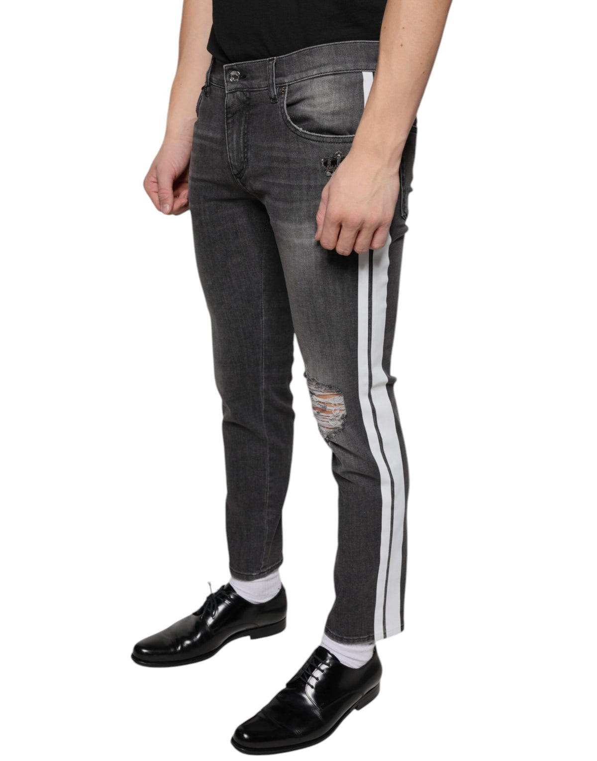 Jean skinny en coton noir délavé pour homme de Dolce &amp; Gabbana