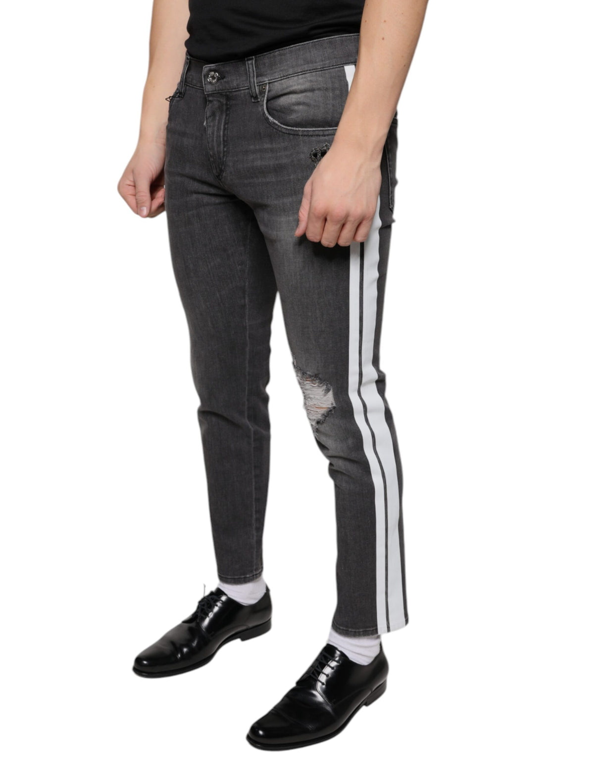 Jean skinny en coton noir délavé pour homme de Dolce &amp; Gabbana