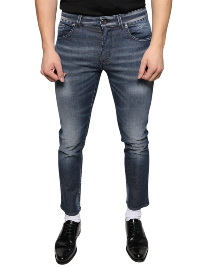 Dolce &amp; Gabbana donkerblauwe, gewassen, skinny spijkerbroek van katoen