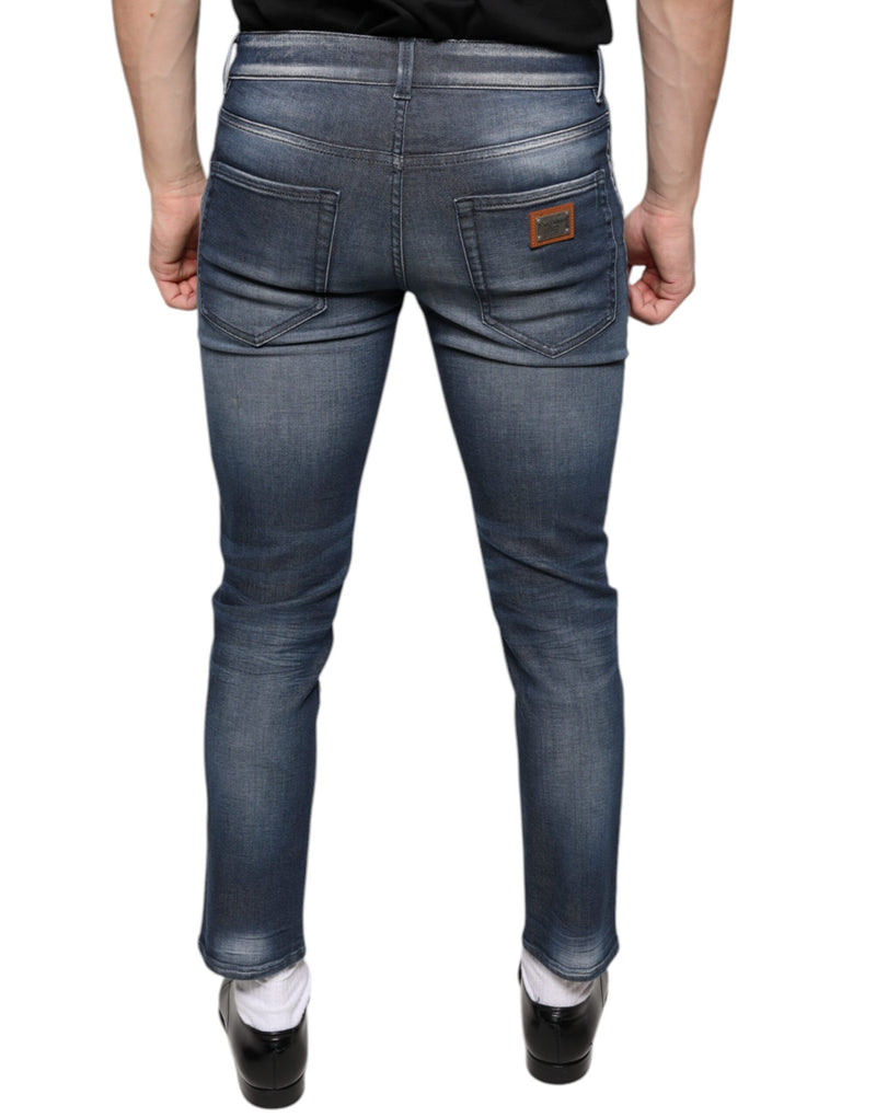 Dolce &amp; Gabbana donkerblauwe, gewassen, skinny spijkerbroek van katoen