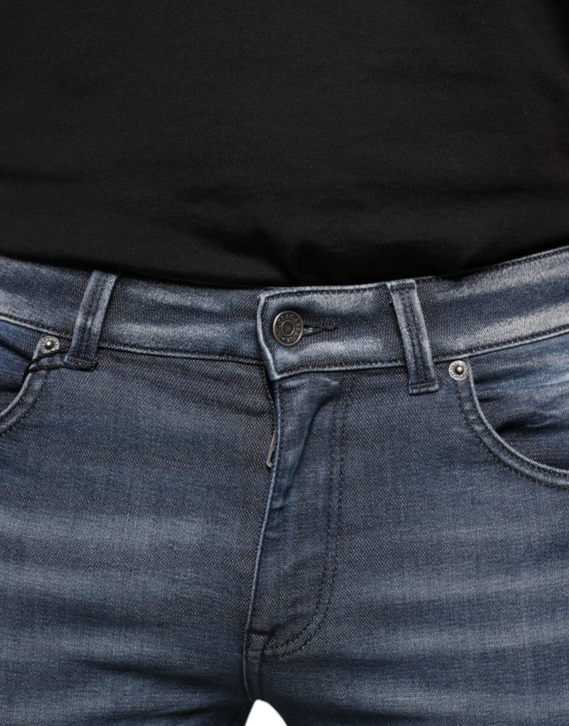 Dolce &amp; Gabbana donkerblauwe, gewassen, skinny spijkerbroek van katoen