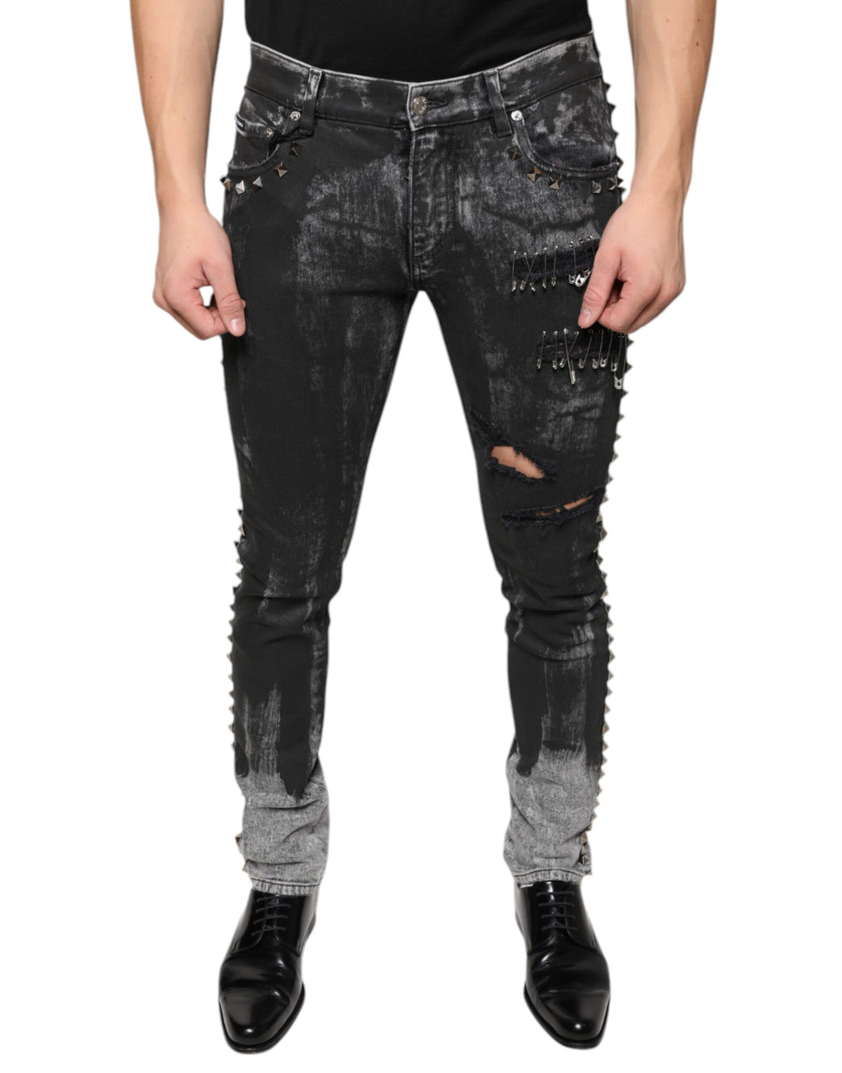 Jeans skinny en coton noir ornés de strass de Dolce &amp; Gabbana