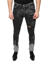Jeans skinny en coton noir ornés de strass de Dolce &amp; Gabbana