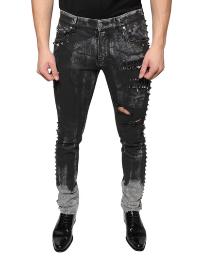 Jeans skinny en coton noir ornés de strass de Dolce &amp; Gabbana
