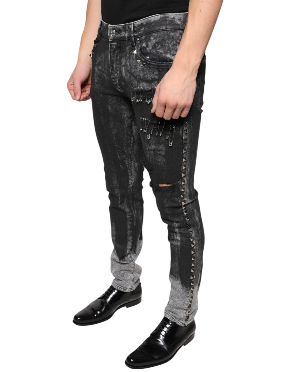 Jeans skinny en coton noir ornés de strass de Dolce &amp; Gabbana