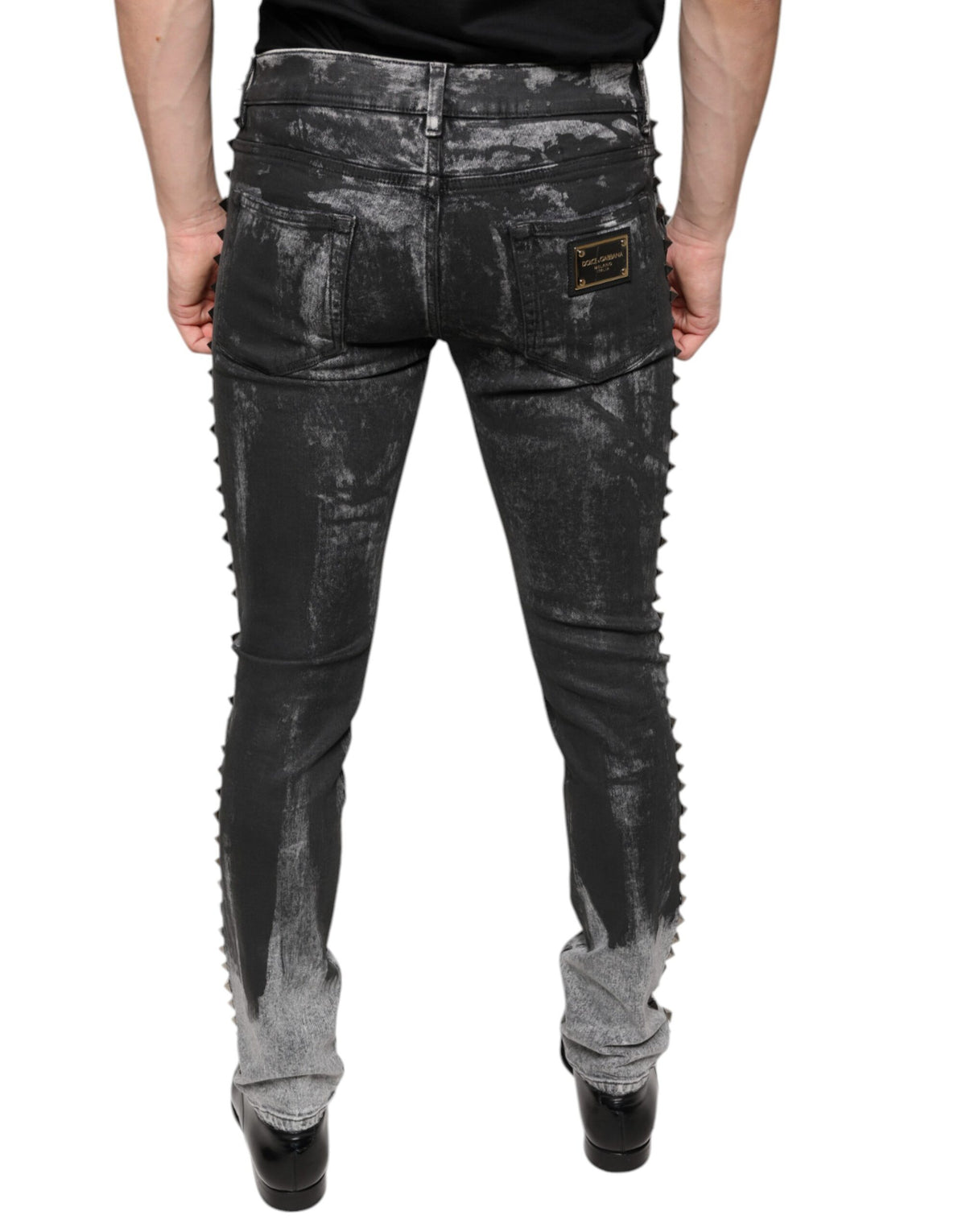 Jeans skinny en coton noir ornés de strass de Dolce &amp; Gabbana