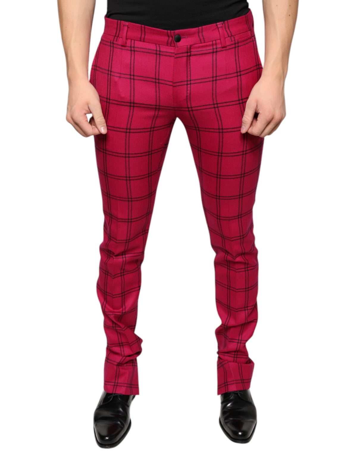 Pantalon skinny en laine à carreaux roses de Dolce &amp; Gabbana