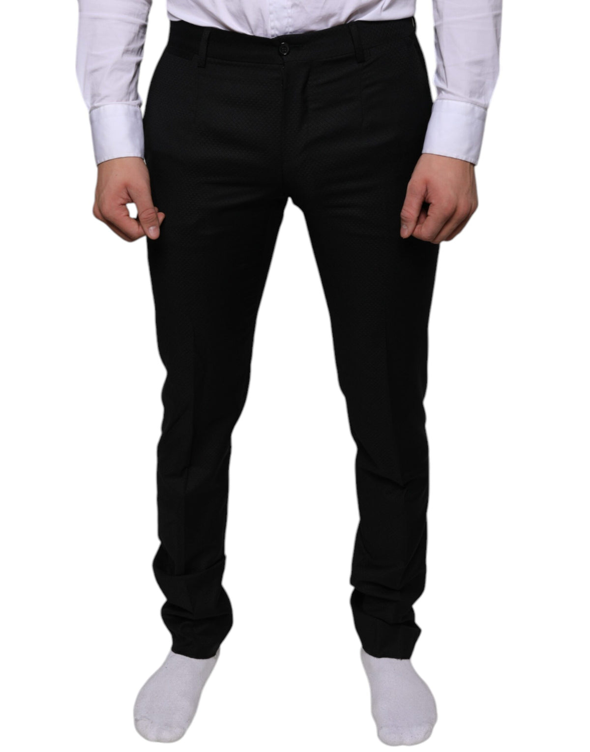 Pantalon tailleur noir en laine, coupe skinny, Dolce &amp; Gabbana