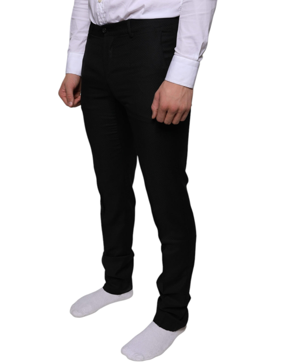 Pantalon tailleur noir en laine, coupe skinny, Dolce &amp; Gabbana