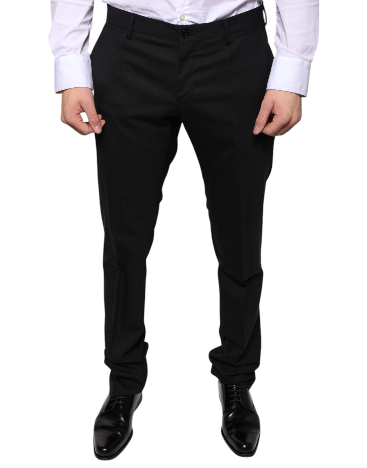 Pantalon tailleur noir en laine, coupe skinny, Dolce &amp; Gabbana