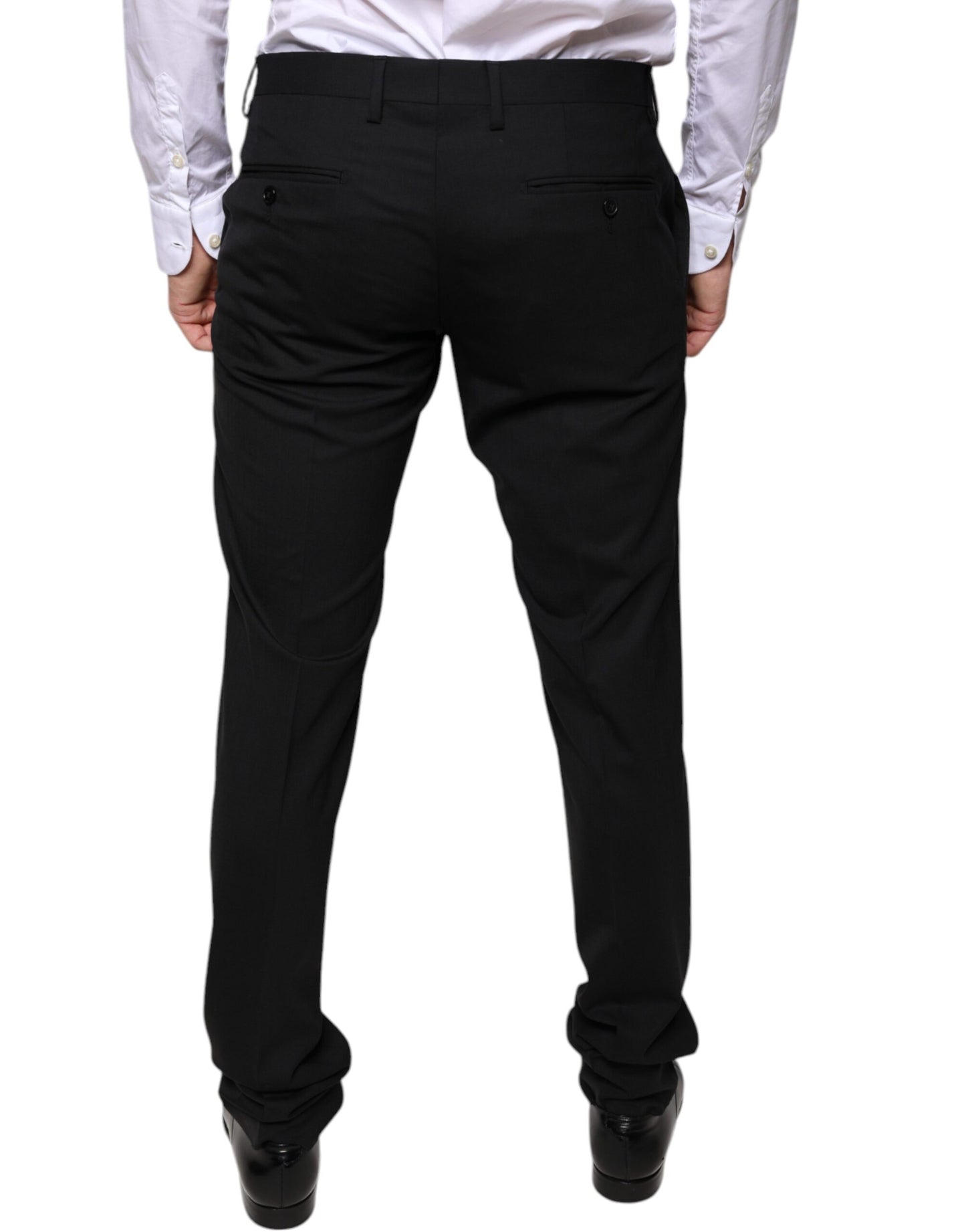 Pantalon tailleur noir en laine, coupe skinny, Dolce &amp; Gabbana