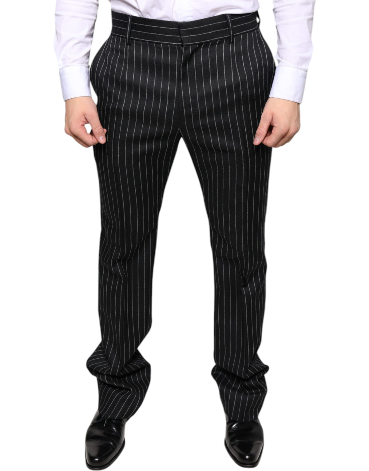 Pantalon habillé homme noir à rayures, coupe slim, Dolce &amp; Gabbana
