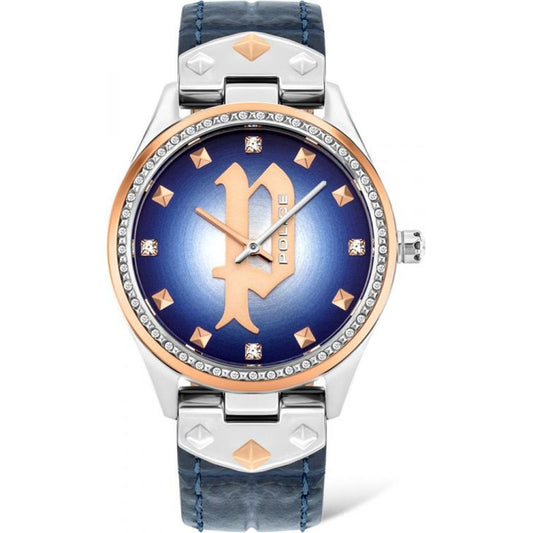 Montre Police en cuir bleu