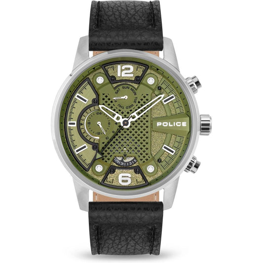 Montre Police en cuir noir