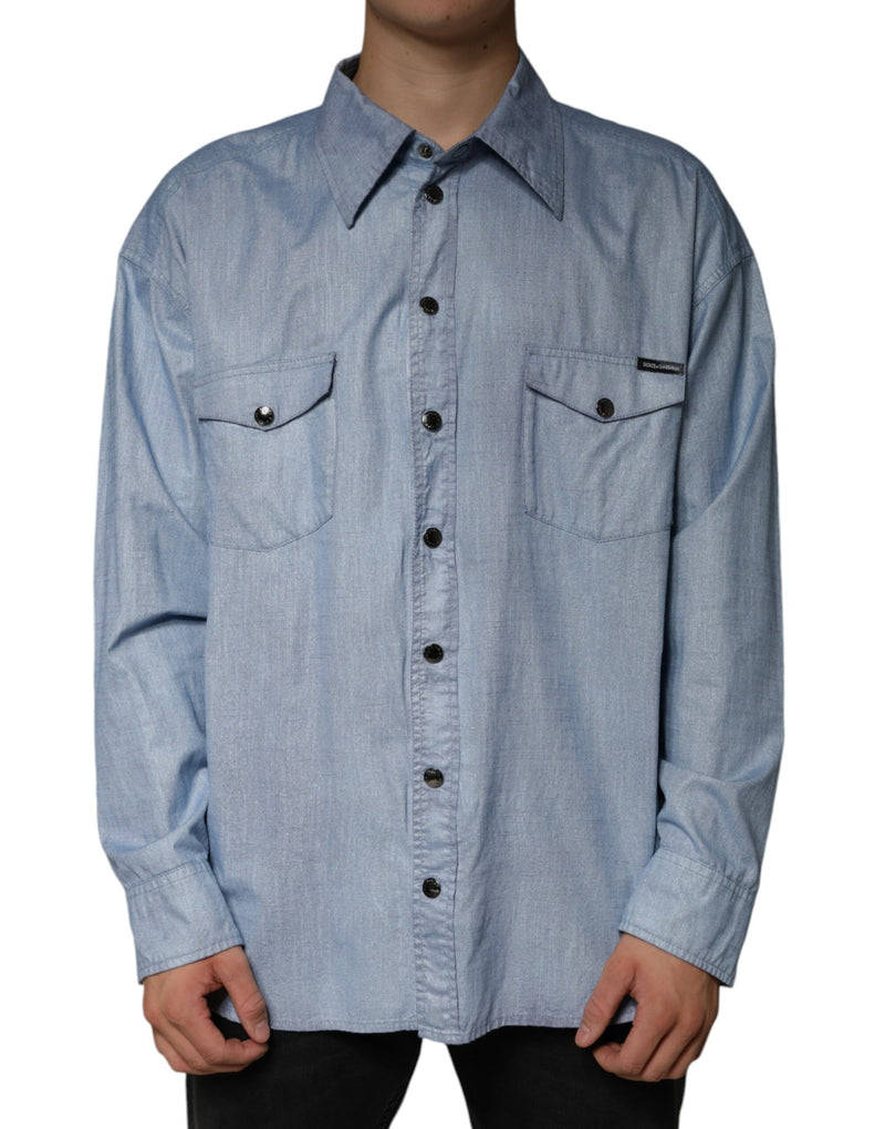 Dolce &amp; Gabbana lichtblauwe katoenen casual overhemd met knopen