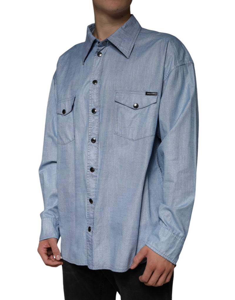 Dolce &amp; Gabbana lichtblauwe katoenen casual overhemd met knopen