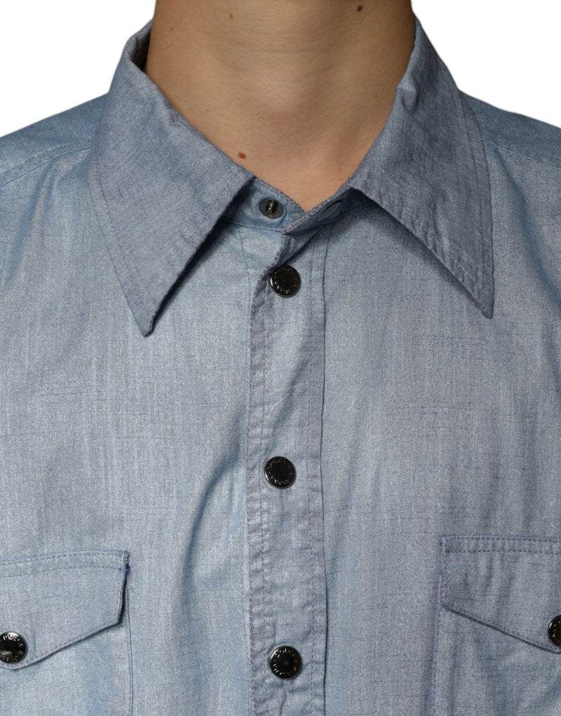 Dolce &amp; Gabbana lichtblauwe katoenen casual overhemd met knopen