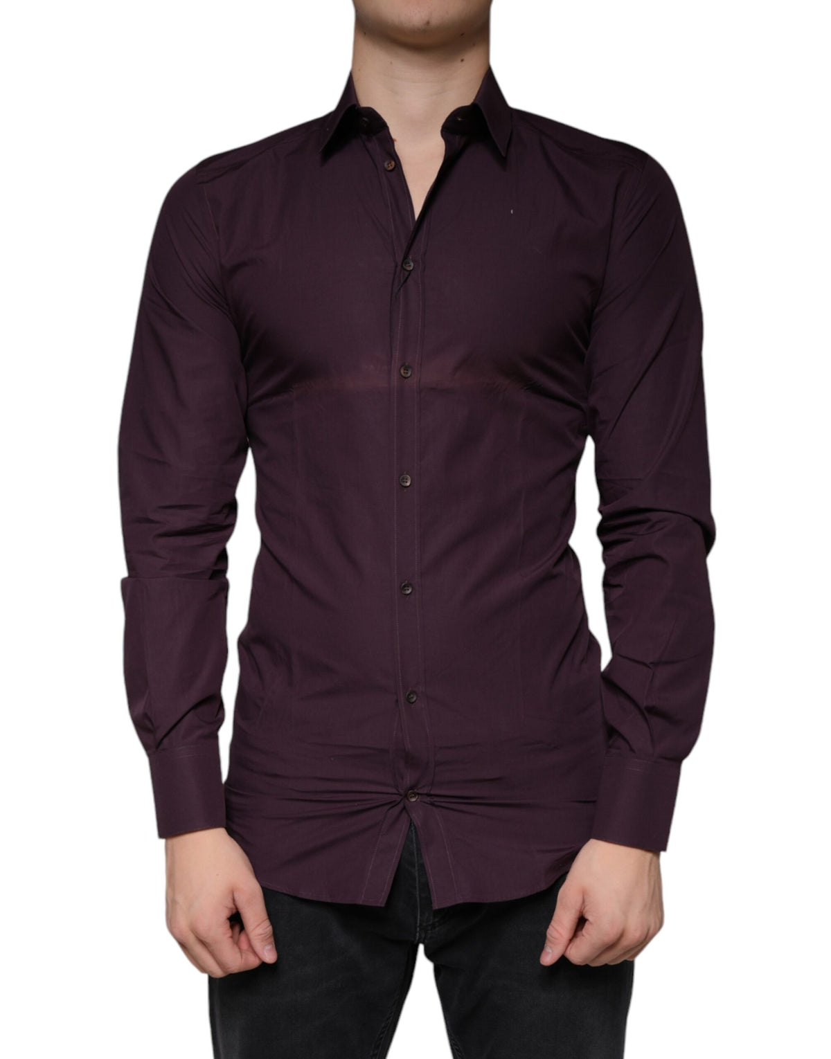 Robe en coton violet foncé Dolce &amp; Gabbana, chemise habillée homme dorée.