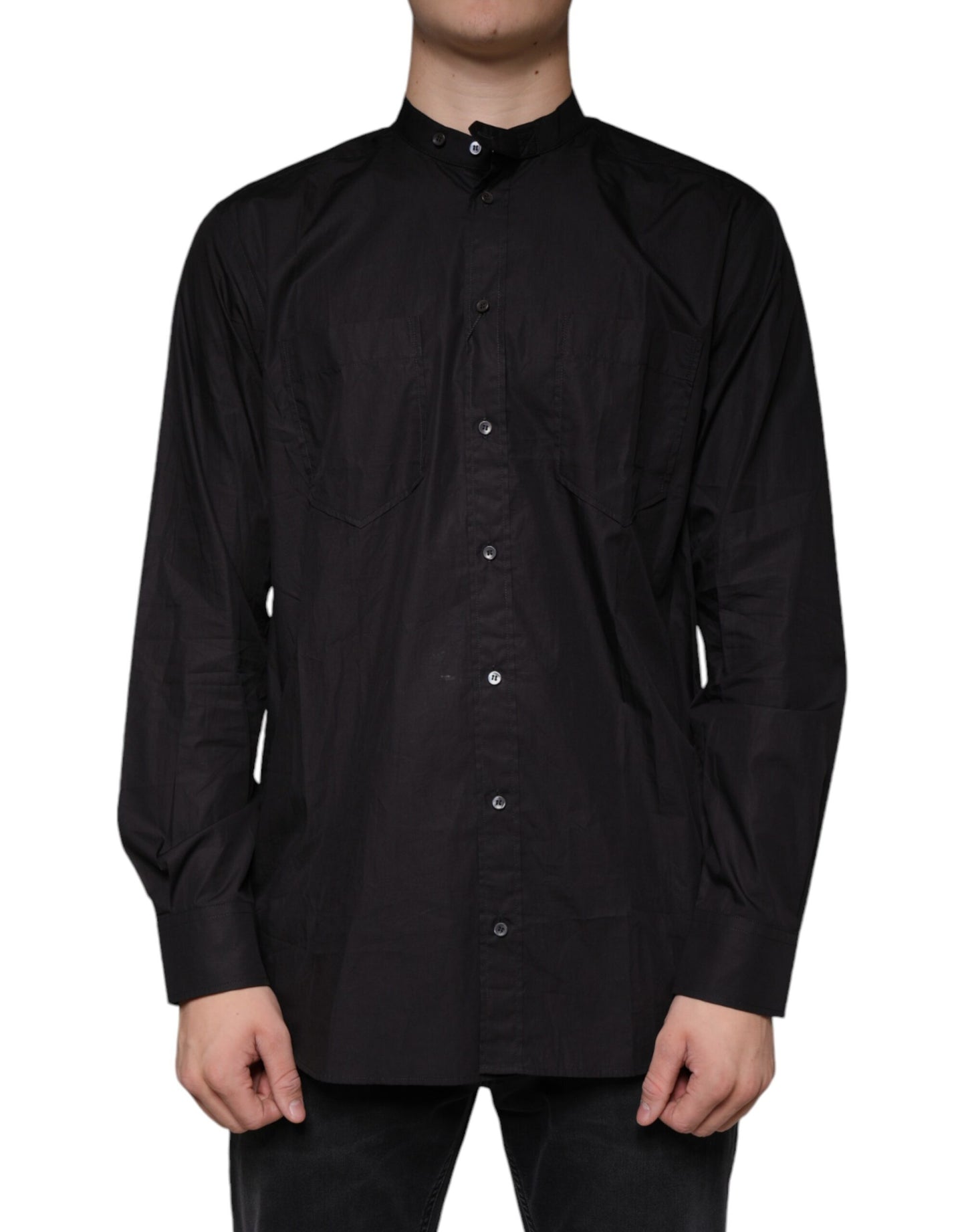 Dolce &amp; Gabbana zwart katoenen overhemd met knopen voor heren, casual model.