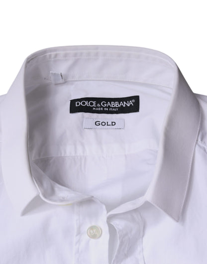 Dolce &amp; Gabbana witte katoenen jurk, GOUDEN formele overhemd met kraag