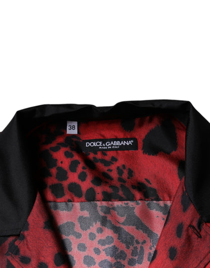 Chemise décontractée à boutons en soie à motif léopard rouge de Dolce &amp; Gabbana