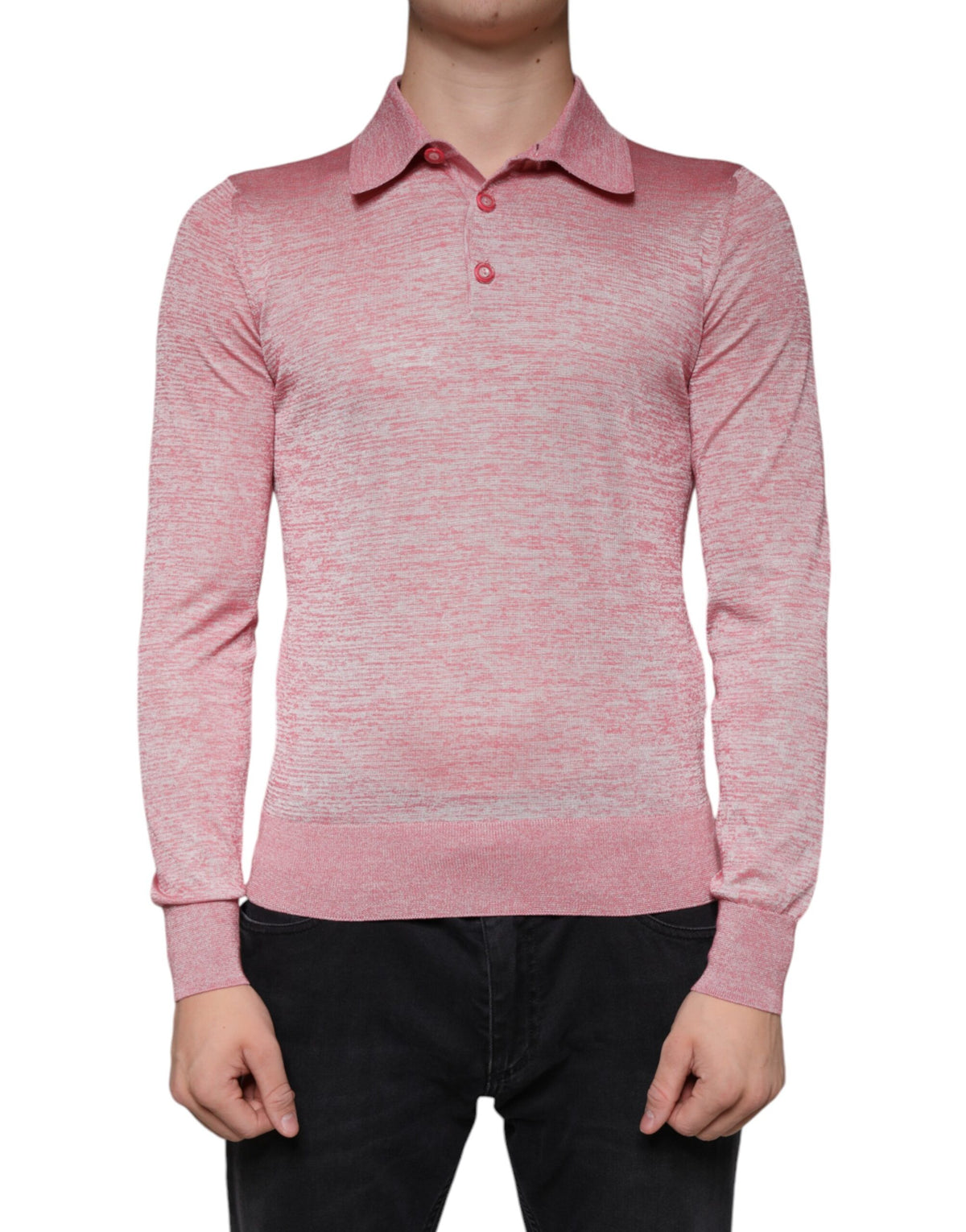 Polo homme à manches longues en polyester rose de Dolce &amp; Gabbana