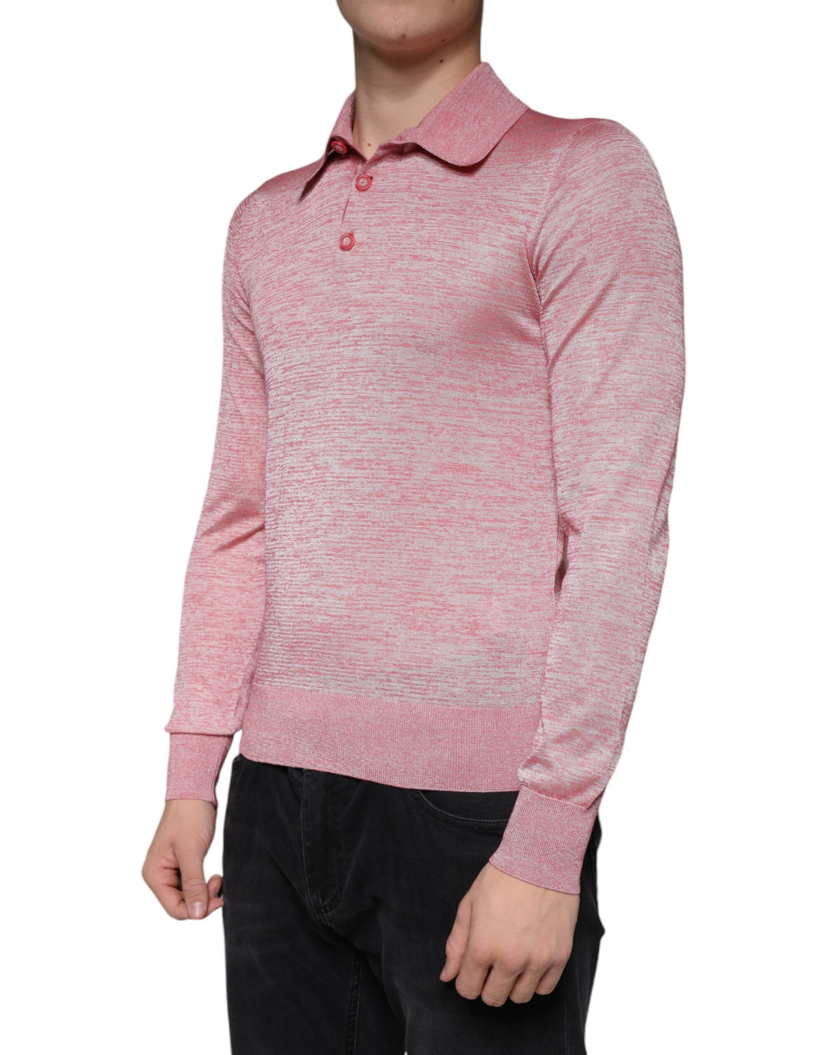 Polo homme à manches longues en polyester rose de Dolce &amp; Gabbana