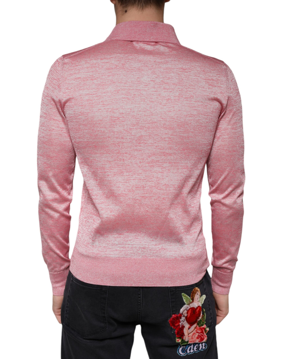 Polo homme à manches longues en polyester rose de Dolce &amp; Gabbana