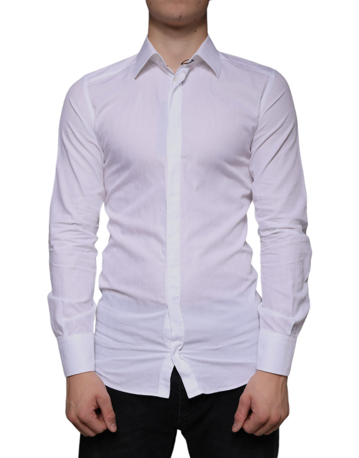 Chemise habillée formelle dorée en coton blanc pour homme Dolce &amp; Gabbana