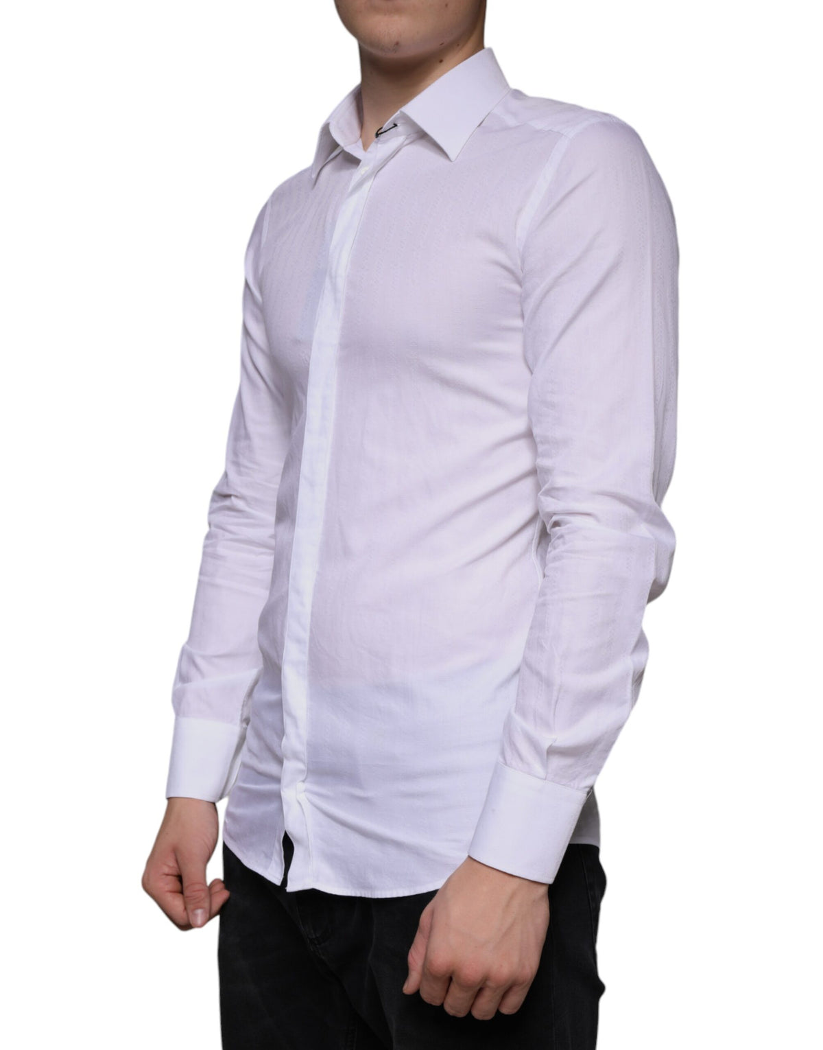 Chemise habillée formelle dorée en coton blanc pour homme Dolce &amp; Gabbana