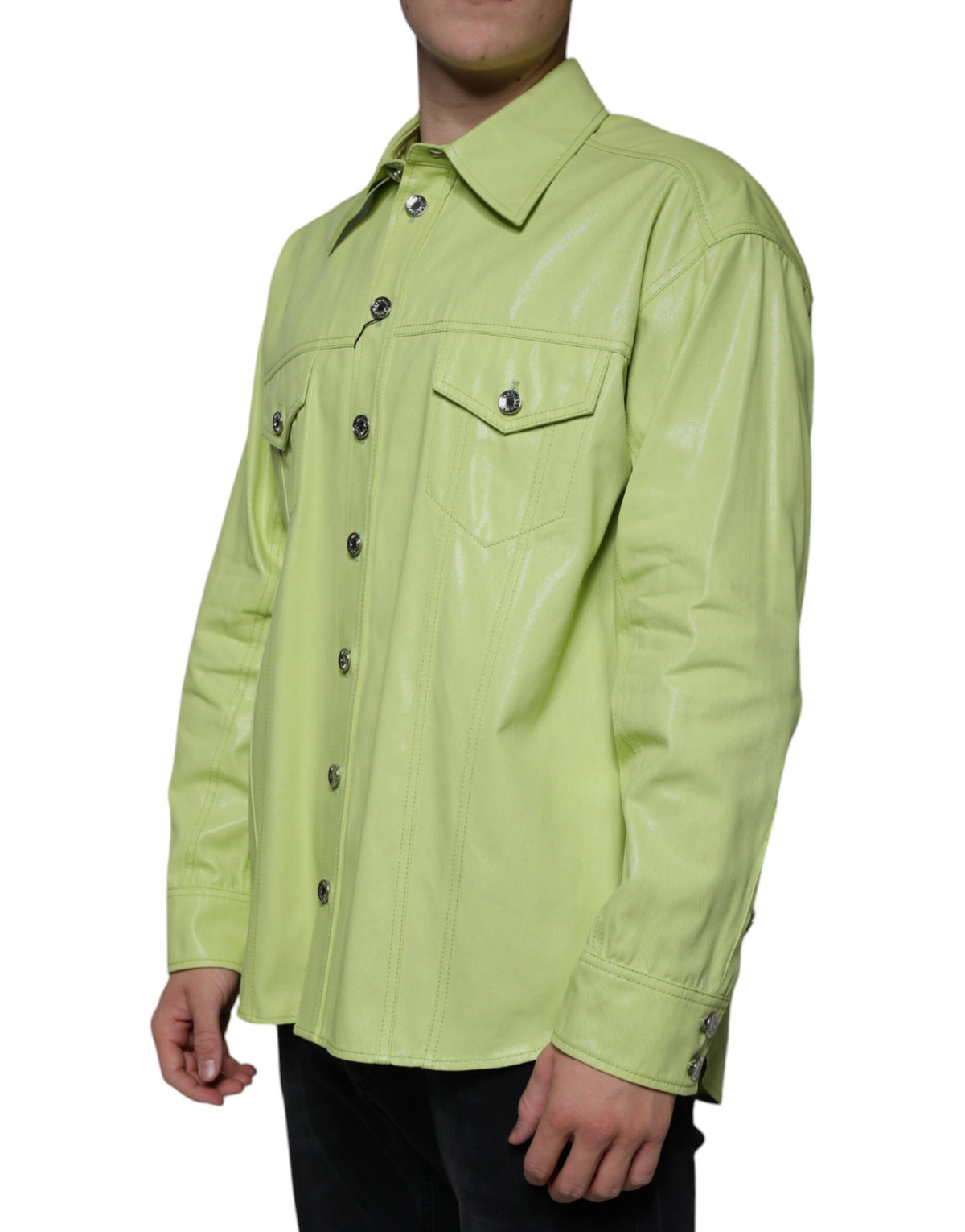 Chemise à manches longues pour homme en coton vert à col boutonné de Dolce &amp; Gabbana